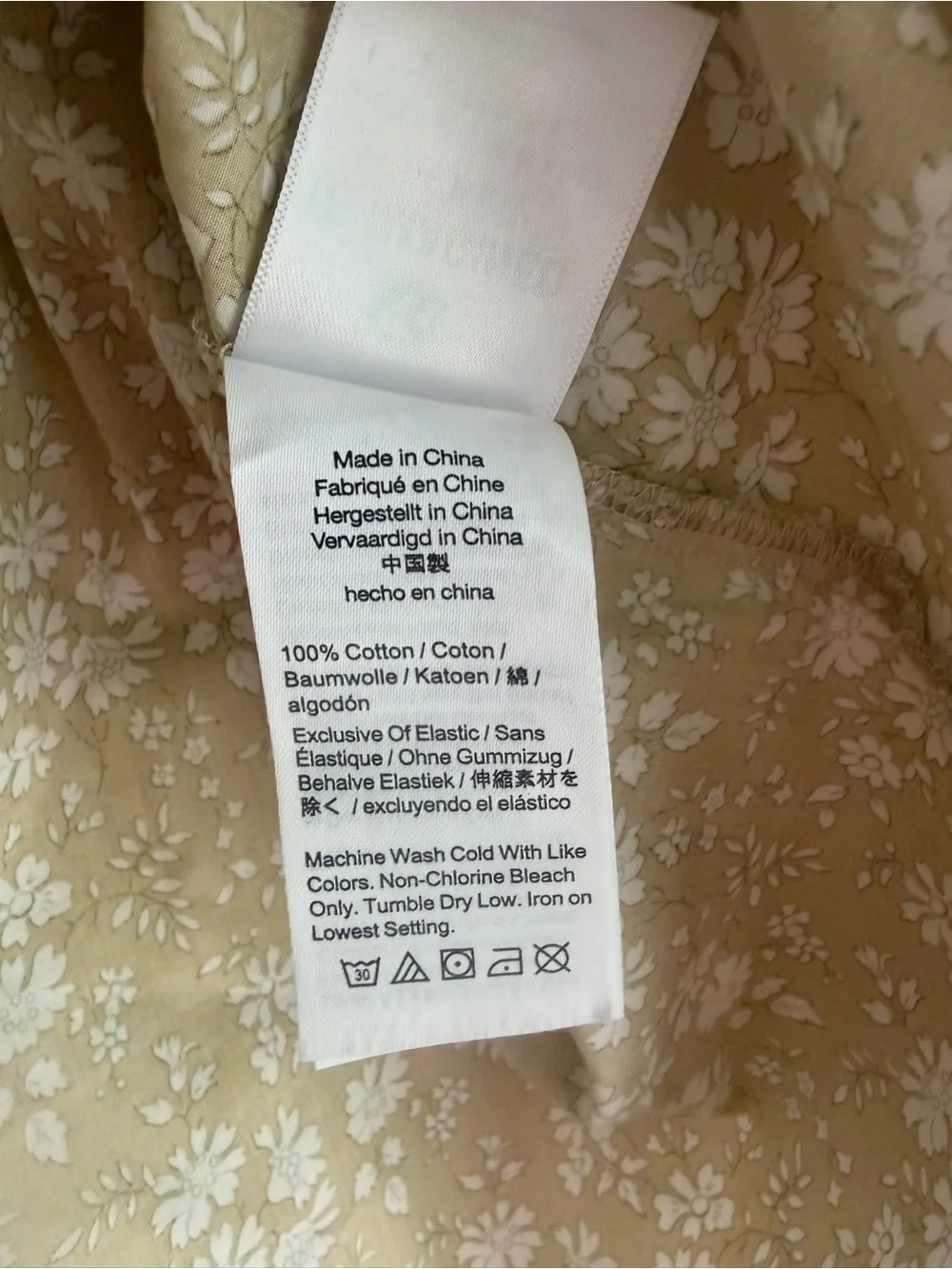 J. Crew Liberty 100% Cotton Beige Floral Smocked Elastic Ruffle Blouse Size M